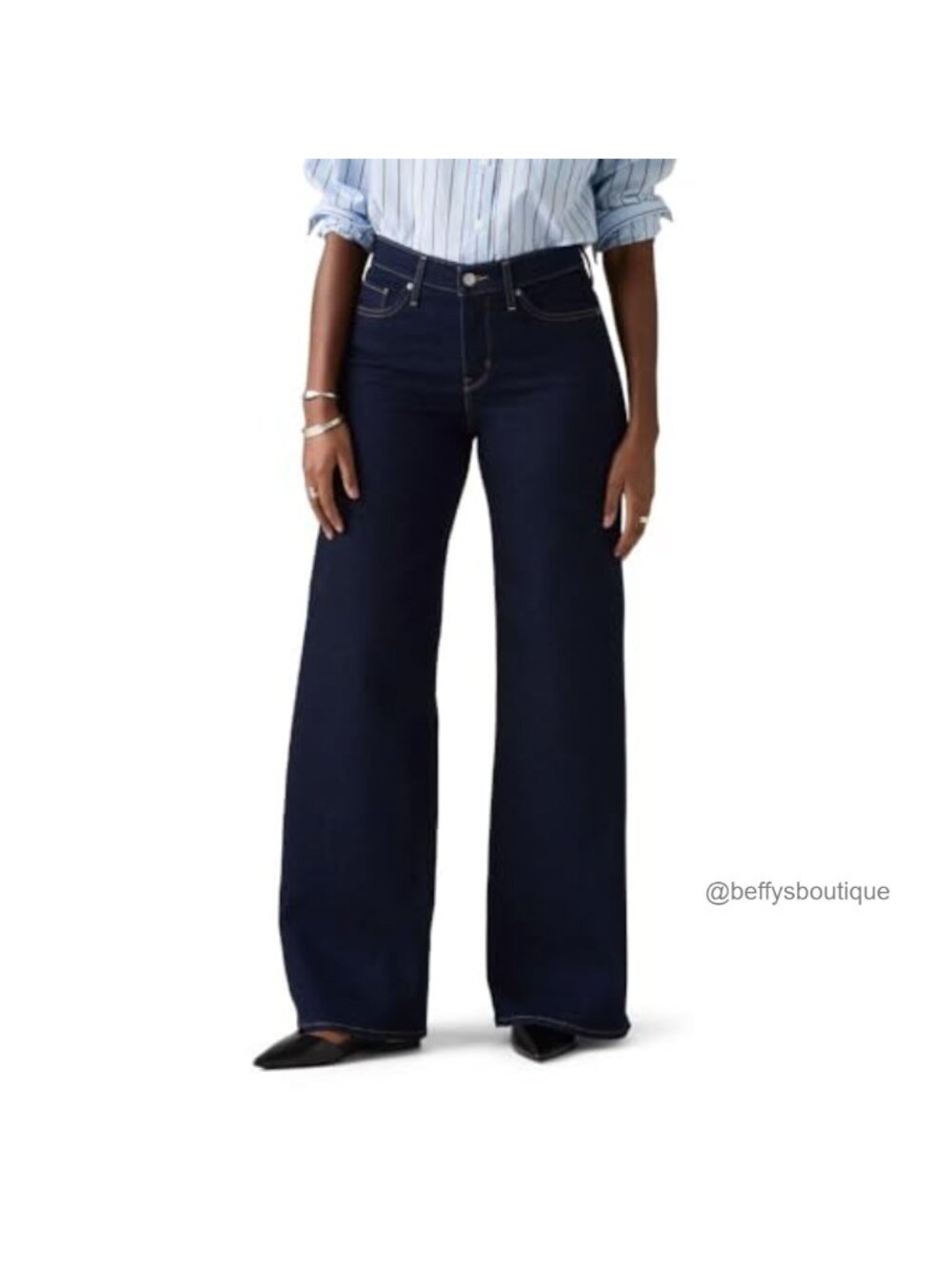 Shaping Wide Leg Jeans Mid Rise Stretch Denim Wide-Leg